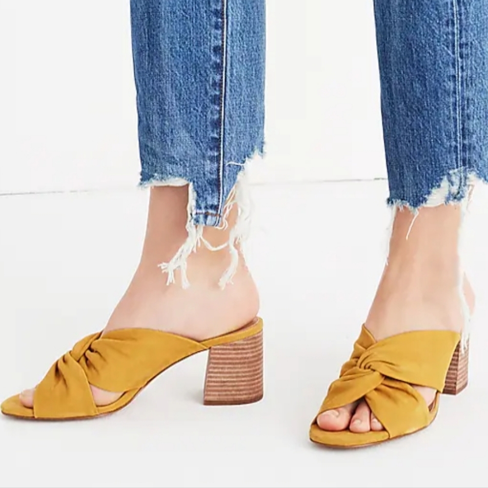 Madewell | Sari Criss Cross Yellow Suede Heel Sandals, size 10